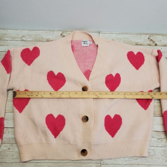 Princess Polly Fantastic Pink Heart Cardigan Size Large‎ XL Cropped Graphic Knit - Picture 7 of 8